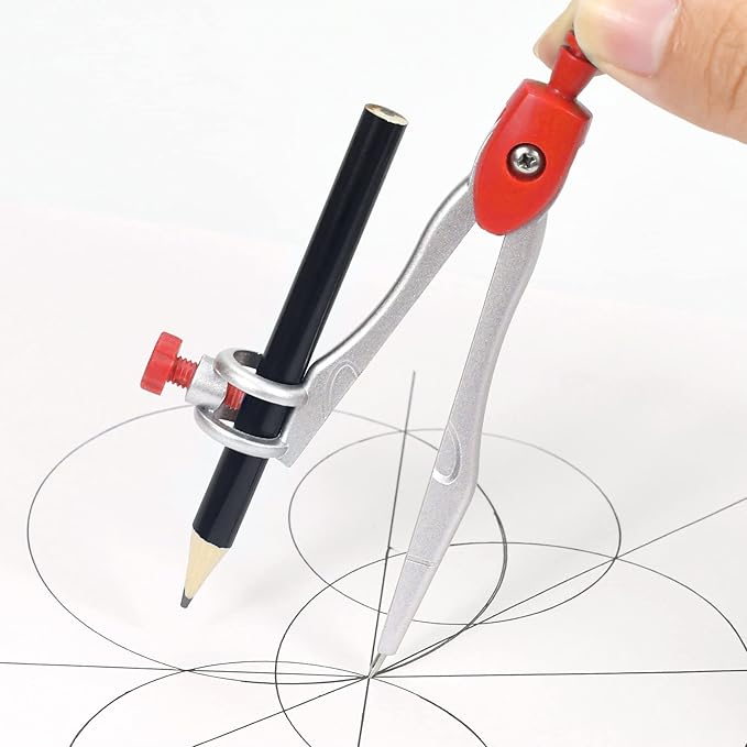 10 Pieces Math Geometry Kit Set Student Supplies with Shatterproof Storage Box,Includes Rulers,Protractor,Compass,Eraser,Pencil Sharpener,Lead Refills,Pencil,for School and Drawings（Red）