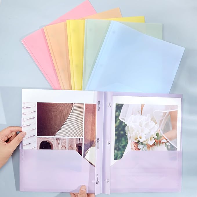 Patelai 48 Pcs Plastic Folders with 2 Pockets and 3 Prongs Home Folders with Card Slot Letter Size Heavy Duty Report Covers for Back to School(Purple, Orange, Pink, Yellow, Green, Blue,Classic)