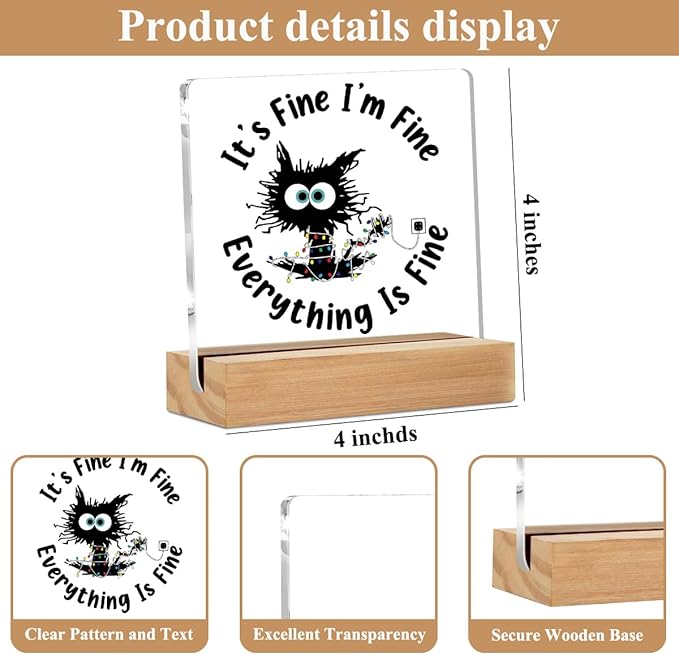Office Decor Funny Cat Decor Acrylic Sign with Wood Stand, Funny Office Gifts Bedroom Office Living Room Desk Cubicle Table Shelf Decor, Cat Lover Gifts for Women Men Girls Coworker Friends