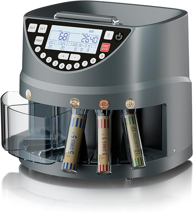 Aneken Coin Counter and Sorter with TFT Display - Accurate Sorting Machine for 5 Denominations, Smooth Operation at Up to 300 Coins Per Minute, Ideal for Efficient Money Management