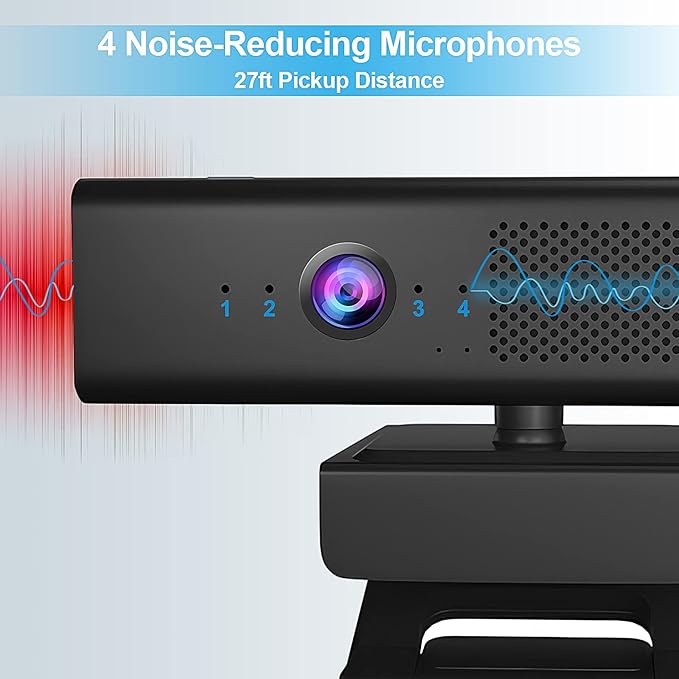 Full HD 1080P Computer Camera with 4 Built-in Omnidirectional Microphones and Speaker for Video Conference Streaming, USB External Webcam with Magnetic Privacy Cover for Desktop Monitor Laptop