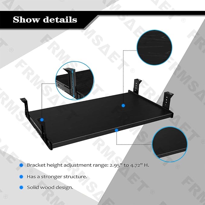 FRMSAET Furniture Accessories Office Product Suits Hardware 20/24/30 inches Keyboard Drawer Tray Wood Holder Under Desk Adjustable Height Platform. (24 inches, Black)