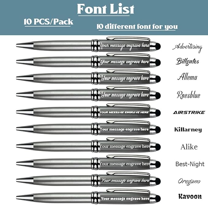 Ancolo Personalized Ballpoint Pens Medium Point Engraved with Your Message, Team Name, Phone Number Name pens For journaling and office writing - Gift for Men and Women 10 Pens/Box