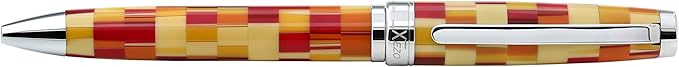 Xezo Urbanite Twist Action Ballpoint Pen, Medium Point. Retro Red, Yellow, and Cream Checkered Acrylic on Brass. Chrome Plated. Handcrafted, Limited Edition, Serialized