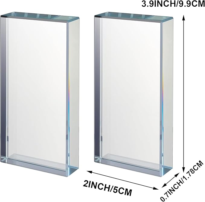 ‌vskikris Glass Paperweight 2pc Set - Clear Transparent Paperweights for Office, Home Decor & DIY Crafts - Desk Organizer for Books, Documents (3.9"L × 2"W × 0.7"H)‌‌