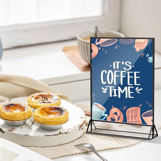 Acrylic Sign Holder 8.5X11 Clear Sign Holder,Double Sided Flyer Holder, Table Menu Holder Display Stand for Wedding Table Number Black (6pcs)