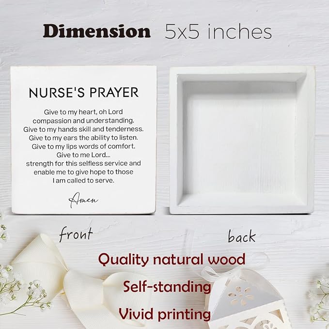 Nurse's Prayer Decor Nursing Graduation Gift Nurse Decorations Home Office Wood Sign for Desk Table Shelf 5 x 5 Inches