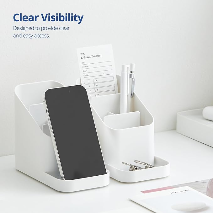 BLUE GINKGO Desk Holder – Korean-Made Office Organizer for Pencils, Pens, Notes, and Desk Supplies (White)