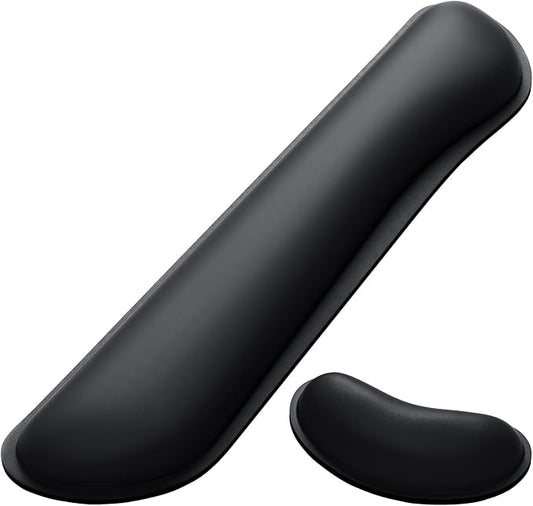 Dapesuom Keyboard Wrist Rest Set, Cute PU Leather Wrist Cushion for Computer Keyboard and Mousepad, Memory Foam Mouse Pad Rests Support with Non-Slip Base for Typing Pain Relief, Laptop, Black