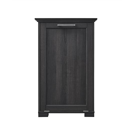OLD CAPTAIN Wooden Tilt Out Trash Cabinet, Hidden Trash Can Kitchen Holds 10 Gallons (Dark Brown+Black Top Panel)