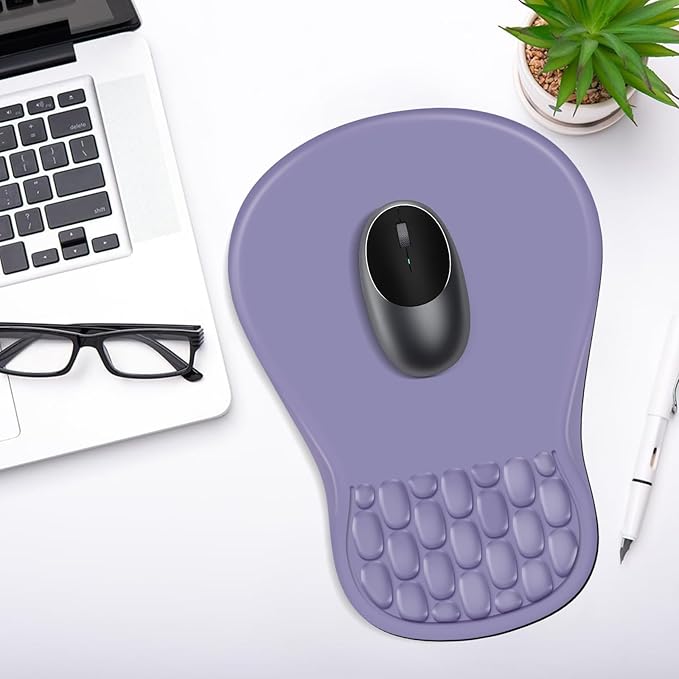 YIWEI Ergonomic Mouse Pad with Wrist Rest Support, Mousepad with Comfortable Memory Foam Wrist Rest and Non-Slip PU Base for Pain Relief, Computer, Laptop, Office, Home (Purple)