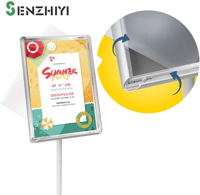 Adjustable Poster Stand Holder Heavy Duty Snap Open Aluminum Pedestal Floor Standing Sign Holder Vertical and Horizontal View Sign Displayed (Silver, 8.5x11inches)