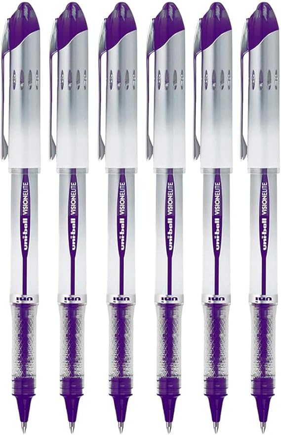 Vision Elite Rollerball Pens, Bold Point (0.8mm), Purple Ink, 6 count, Bundle with Plastic Reusable Pouch