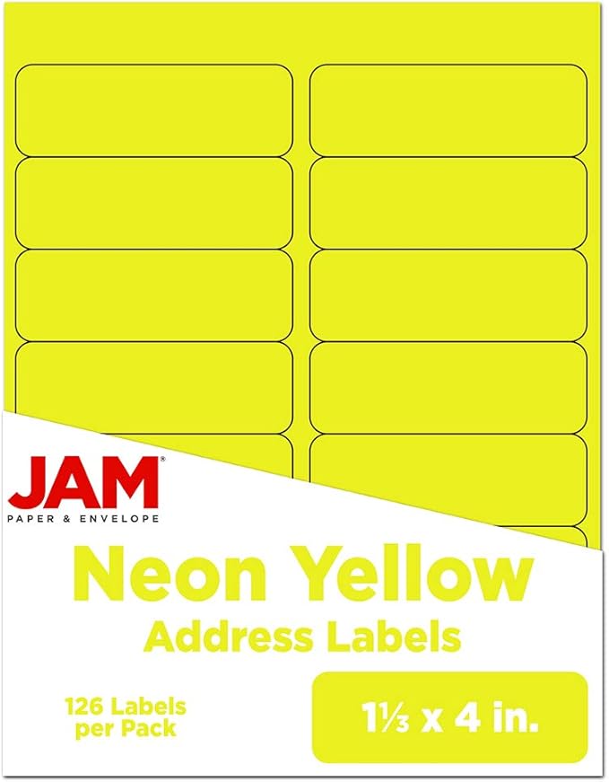 JAM PAPER Shipping Address Labels - Rectangular - 1 1/3 x 4 - Neon Yellow - 126/pack
