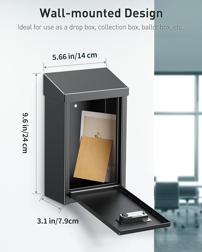 Uniclife Key Drop Box for Outside, Metal Donation Box Collection Box with Combination Lock, Safe Suggestion Box, Wall Mounted Mailbox with Top Slot, Steel Cash Drop Box for Home Office and Business