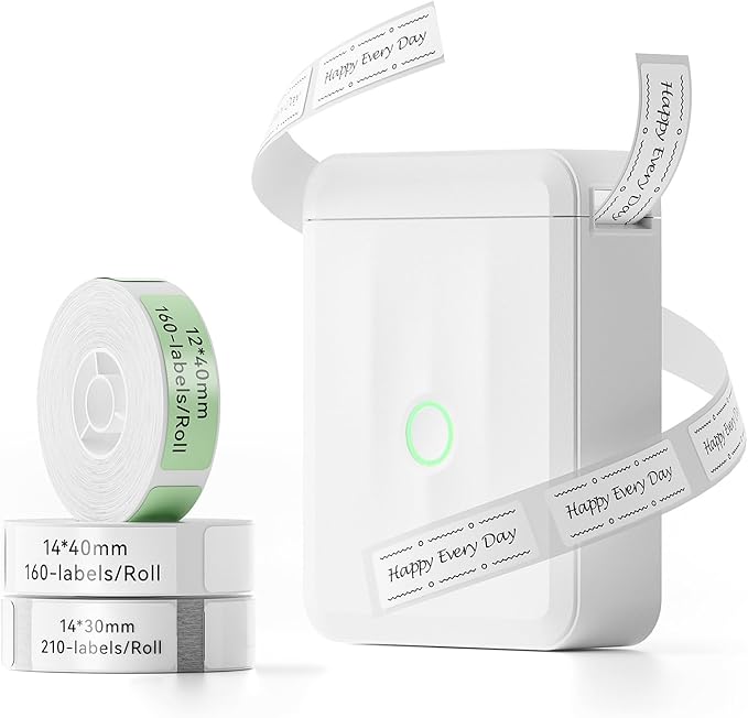 NIIMBOT D110 Upgraded Version Mini Label Maker Machine with 3 Tapes, Portable Bluetooth Thermal Printer, Sticker Labeler with Multiple Templates for Office Organization Home Kitchen School, White