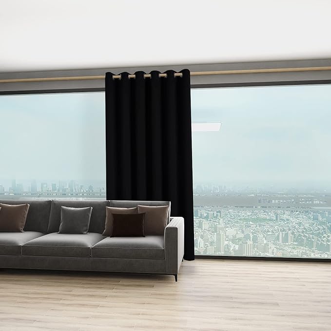 BONZER Room Divider Curtain Grommet Thermal Insulated Wide Blackout Curtains for Bedroom Living Room, 108L x 70W Inch (9L x 5.8W ft), 1 Panel, Black
