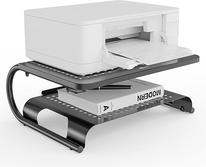 WALI Monitor Stand Riser, Computer Desktop Stand Riser Holder, Vented Metal 2 Tier Desk Shelf for Desk Organizer (STT001B-2), 2 Pack, Black