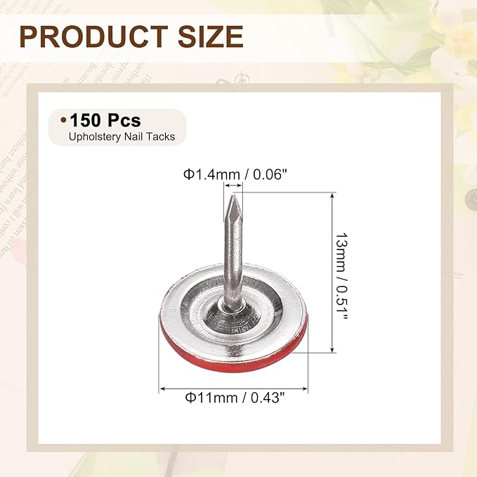 uxcell 150Pcs Upholstery Tacks, 11mmx13mm Flat Head Thumb Tack Decorative Furniture Nails Push Pins for Furniture Sofa Headboards, Red