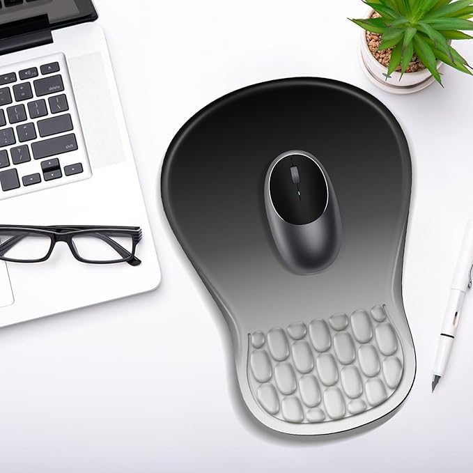 YIWEI Ergonomic Mouse Pad with Wrist Rest Support, Mousepad with Comfortable Memory Foam Wrist Rest and Non-Slip PU Base for Pain Relief, Computer, Laptop, Office, Home (Gradient Black)