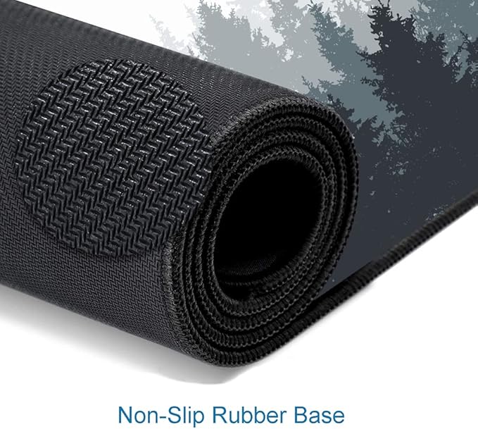 Gaming Mouse Pad Large, Keyboard Mouse Mat Desk Pad, Non-Slip Rubber Base with Stitched Edges Mousepad, 31.5X11.8 inch Misty Forest Tree