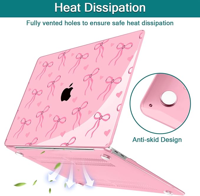 Teryeefi Case for MacBook Pro 13 inch A2338 M2 M1 Chip A2251 A2289 A2159 A1989 A1706 (2025 2024 2023 2022-2016), Clear Pink Hard Shell with Keyboard Cover Trackpad Film Type C Adapter, Pink Bows W126
