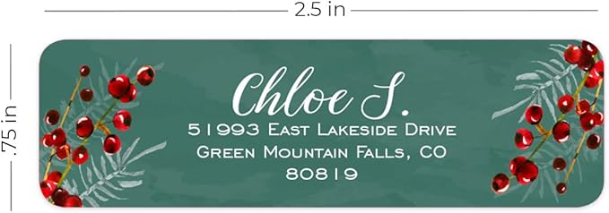 Pine and Berry Rolled Address Labels/Roll of 250 Personalized Return Address Labels/Designer Return Address Stickers in Elegant Plastic Dispenser