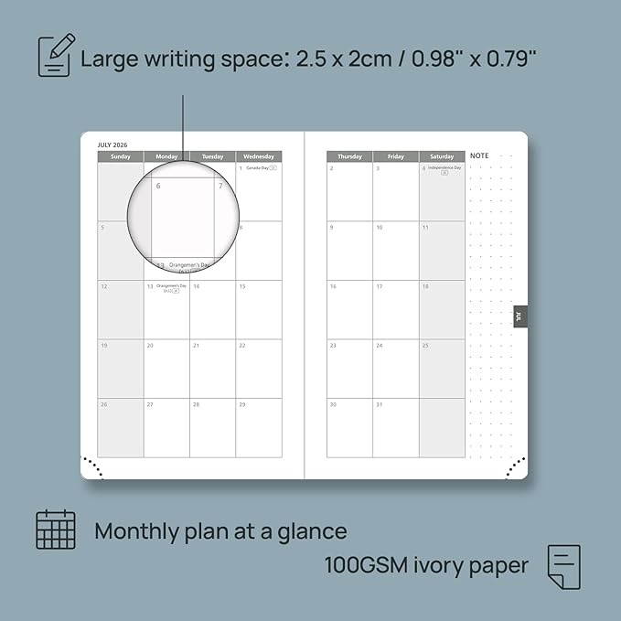 POPRUN Weekly Planner 2026 Pocket Size Calendar (4" x 6.25") 12 Months Notebook with Horizontal Layout, Leather Soft Cover, Inner Pocket, 100GSM Thick Paper, Pen Holder - Black