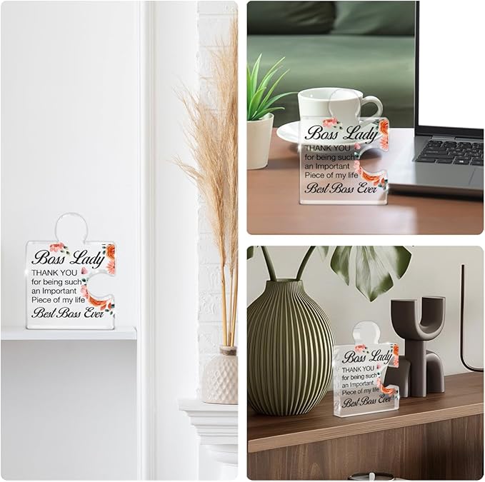 Boss Lady Gifts for Women, Best Boss Lady Ever Gift, Thank You Appreciation Gift Boss's Day Gifts for Female Bosses Leaders Managers Acrylic Puzzle Piece Desk Decorative Sign for Home Decor
