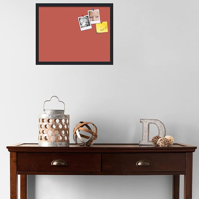 PinPix 22x17 Inch Cork Bulletin Board. This Decorative Framed Pin Board Comes with Crimson Pastel Design and a Satin Black Frame. Ideal for Home Office Decor or Message Board (PinPix-1807)