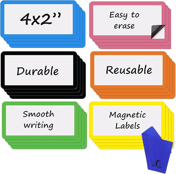 Dry Erase Magnets Set - 24 Pack - 4x2 in Whiteboard Magnetic Notes Planning Pads Labels - Small White Board Magnet Strips Name Tags for Home, Office and Classroom