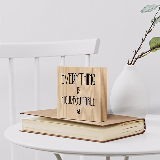 Inspirational Wooden Box Sign Office Decor Motivational Gifts Decorative Positive Affirmations Office Desk Decor for Tabletop Bookshelf Home Meeting Room Bedroom Rustic Square Wall Decor Wood Color