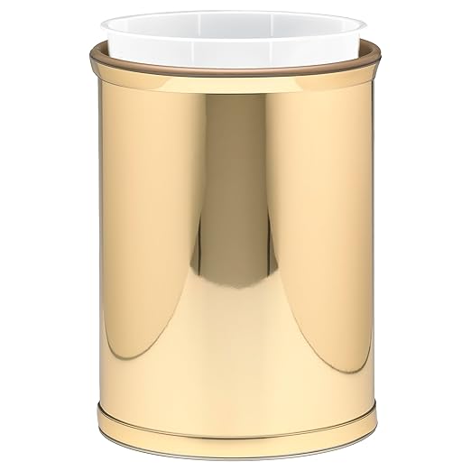 Kraftware Mylar Collection Wastebasket with Plastic Liner, adds Luxurious Style to the Home or Office, Bathroom or Bedroom, 13 Quart, 2 piece set with Liner for Easy Cleanup, Gold w Gold Trim