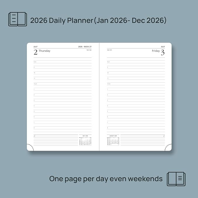 POPRUN 2026 Daily Planner One Page Per Day A5 Size Calendar (5.75" x 8.5") - 12 Months Hourly Appointment Book with Hardcover, Pocket, Pen Holder - Burgundy