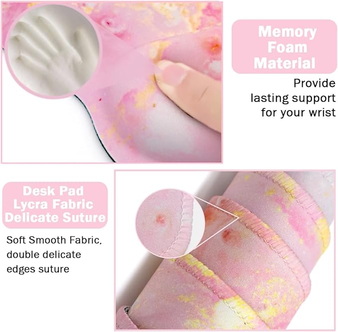 Keyboard Wrist Rest Large Mouse Pad Wrist Support for Computer, 4 in 1 Memory Foam Keyboard Pad Desk Mat Ergonomic Hand Rest Wrist Cushion for Home Office Gaming - Pink Gold