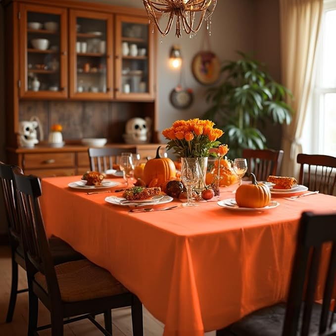 sancua Rectangle Tablecloth - 70 x 108 Inch - Stain and Wrinkle Resistant Washable Polyester Table Cloth, Decorative Fabric Table Cover for Dining Tables, Buffet Parties and Camping, Orange