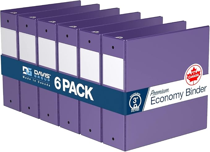 Premium Economy 6-Pack 3-Ring Binders for School or Office, Round-Ring Binders, 3 Inch, Purple