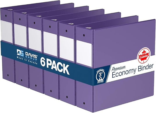Premium Economy 6-Pack 3-Ring Binders for School or Office, Round-Ring Binders, 3 Inch, Purple