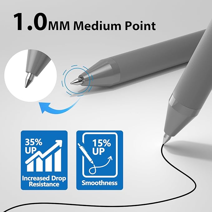 52 Pcs Pens Bulk - 1.0MM Ballpoint Pens Black Ink | Medium Point Smooth Writing, No Bleed Retractable Ball Point Pen for Office School (Gray - 52Pcs)