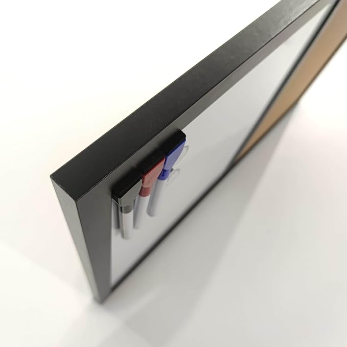 Combination Board Magnetic Dry Erase Board & Corkboard,24''x18'' Combo Board, Black Frame