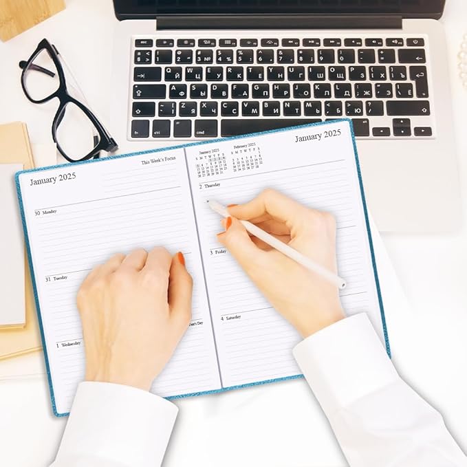 Planner 2025-2026 - 18 Months Academic Planner 5.8" x 8.5", 2025-2026 Weekly & Monthly Agenda with Pen Holder, Vegan Leather Hard Cover, Blue