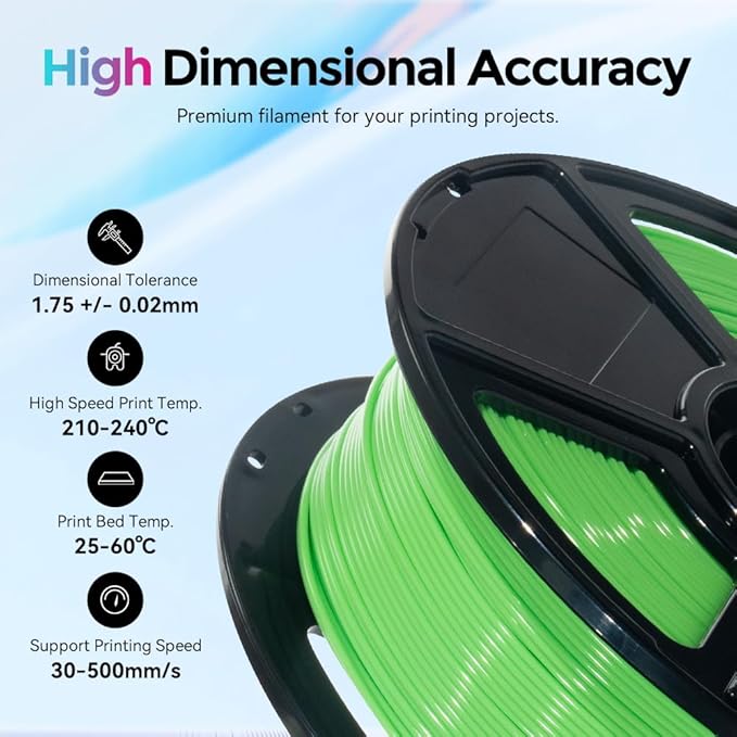 FLASHFORGE Rapid PLA Filament 1.75mm, High Flow Speedy 3D Printer Filament, Experience Exceptional Performance with 500mm/s High-Speed Printing, Neatly Wound & Top-Notch Filament (Light Green)