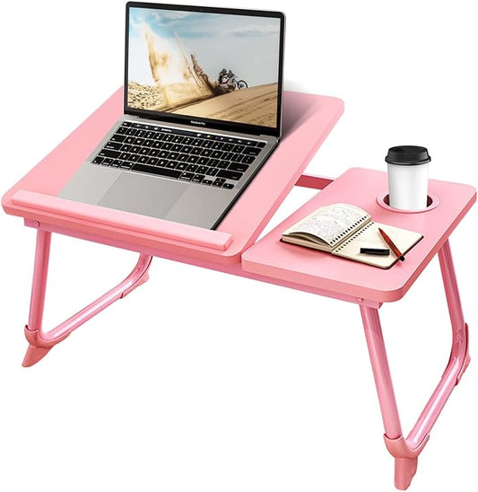 CloudTrip Laptop Desk for Bed or Couch, Lap Desk, Woking in Bed Desk, Home Office Desks, Breakfast Tray, Desk with Cup Holder, Watching Movies in Bed, Laptop Stand for Bed, Fordable Legs Desk (Pink)
