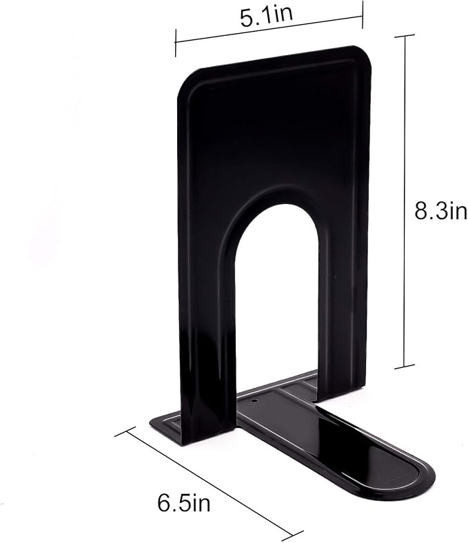 KINJOEK 4 Pairs/8 PCS Heavy Duty Bookends, 8.3x6.5x5.1 Inch Anti Slip Metal Book Ends for Books, Magazines, DVDs, Home, Office, School, Library, Black