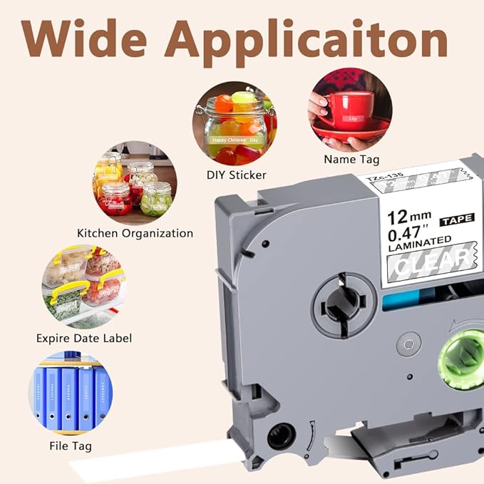 Hehua Tze Tz Tape 12mm 0.47 Laminated White on Clear Tape Compatible for Brother P-Touch Label Maker Tape TZe-135 TZe135 TZ-135 TZ135 for Ptouch PT D210 D220 D200 D610 H110, 1/2'' x 26.2ft, 3 Pack