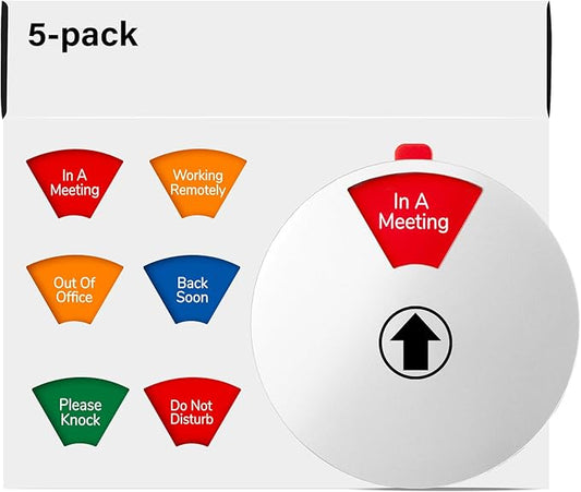 Office Door Signs, Do Not Disturb, In a Meeting, Working Remotely, Out of Office, Back Soon, Please Knock, 6 Options Privacy Wheel Sign, Business Status Indicator For Work, 6 inch Sliver 5PK