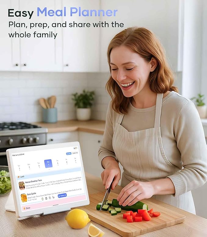 Digital Calendar 15.6'' Wall Touch Screen Chore Chart Customize Dashboard Smart Electronic Calendar Digital for Family Meal Planner Support All Google Play Apps with Stand Wall Mount White