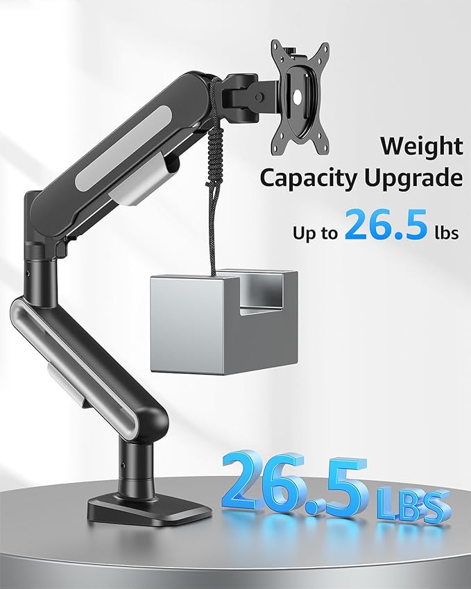 MOUNTUP Single Monitor Desk Mount for 4.4-26.5lbs, Heavy Duty Monitor Arm for 39 37 34 32 27inch, Full-Motion Monitors Stand, Height Adjustable Gas Spring Monitors Arm with C-Clamp＆Grommet Base