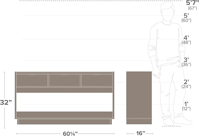 Prepac Black Simply Modern Entryway Table, Narrow Console Table with 3 Drawers, Media Console with Storage, 15.75" D x 60.25" W x 32" H