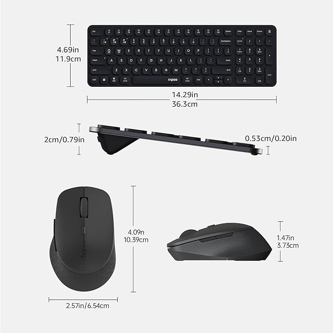 Rapoo Wireless Keyboard and Mouse Combo, Blade-Series E9310M 99-Key Ultra-Thin Keyboard and M300G Silent Mouse, Support 4 Devices, Quiet, Compact, Battery Powered, for Windows/Mac/Linux/Chrome